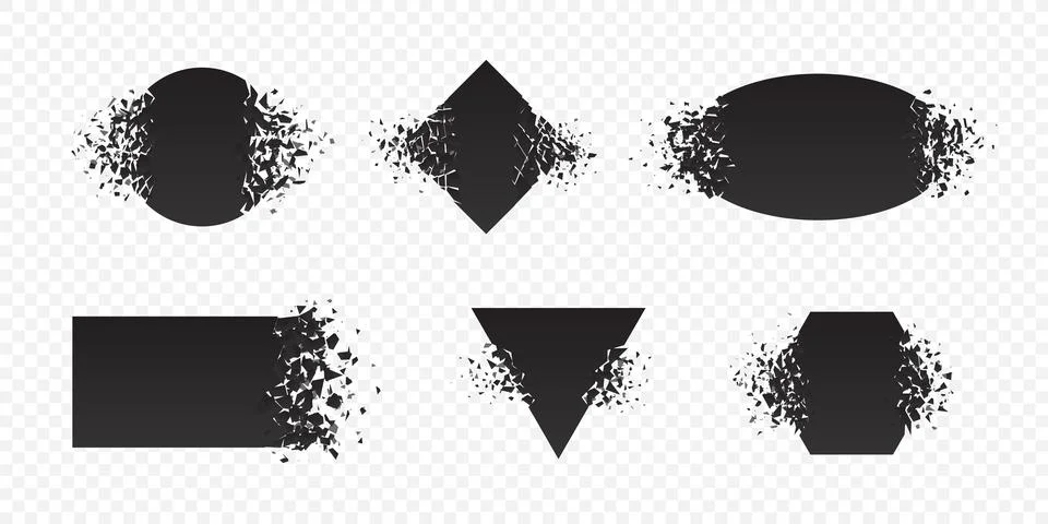 Shape explosion broken and shattered flat style design vector illustration set. Stock Illustration