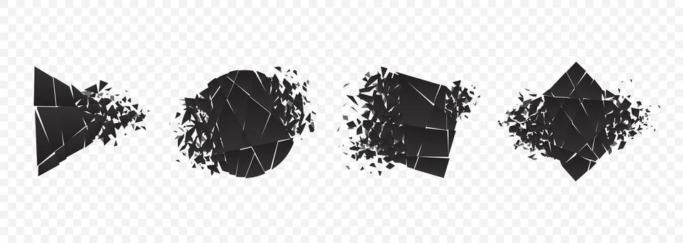 Shape explosion broken and shattered flat style design vector illustration set イラスト素材