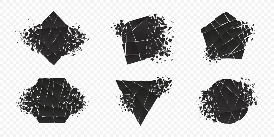Shape explosion broken and shattered flat style design vector illustration set Stock Illustration