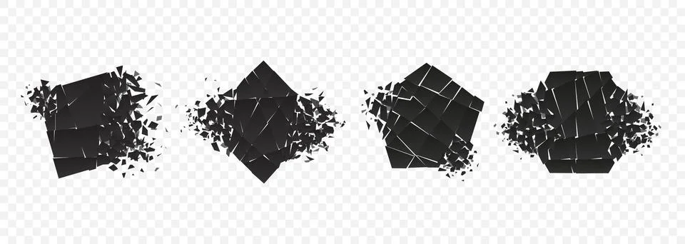 Shape explosion broken and shattered flat style design vector illustration set Stock Illustration