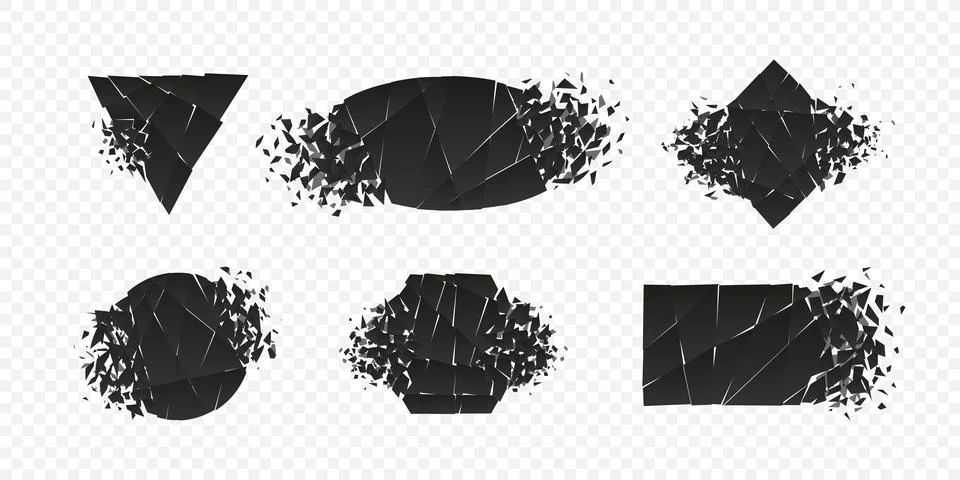 Shape explosion broken and shattered flat style design vector illustration set 스톡 일러스트