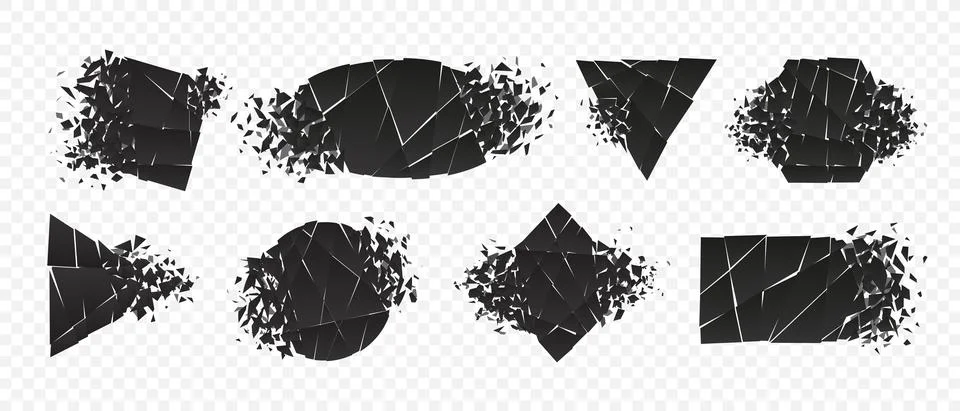 Shape explosion broken and shattered flat style design vector illustration set イラスト素材