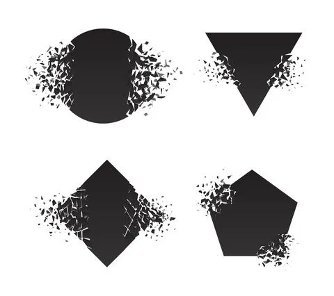 Shape explosion broken shattered flat style design vector illustration set 스톡 일러스트