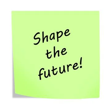 Shape the future 3d illustration post note reminder on white with clipping path Illustrazione stock