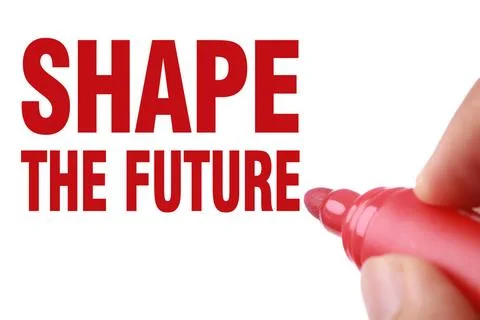 Shape the future Shape the future text is written by red marker on white p... Foto stock