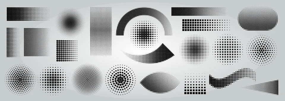 Shape geometric dot. Halftone geometric element with square, circle and lin.. Stock Illustration
