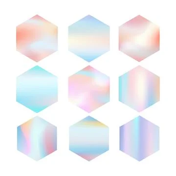 Shape gradient hexagons in pastel holographic colors. Modern elements for bac Illustrazione stock