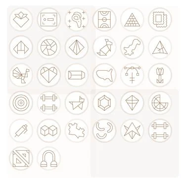 Shape Grid Fitted Vector Set with 32 128x128 Thin Line Icons Illustrazione stock