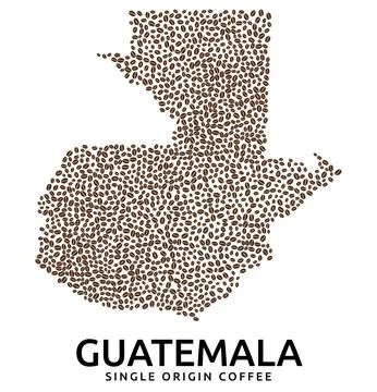 Shape of Guatemala map made of scattered coffee beans, country name below Stock Illustration