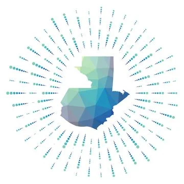 Shape of Guatemala, polygonal sunburst. Map of the country with colorful st.. イラスト素材