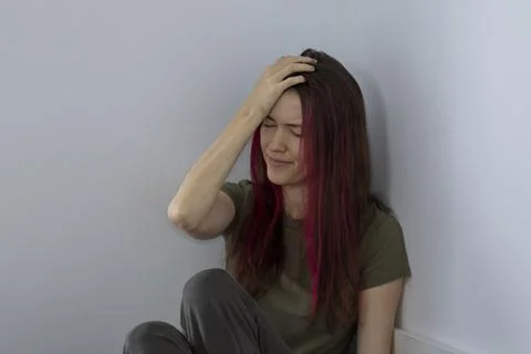 Shape of the head with PTSD Post-traumatic stress disorder. Female melancholic Stock Photos