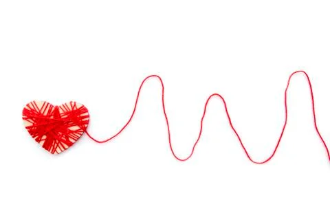 Shape of Heart with red line as pulse by red rope isolated on white background Stock Photos