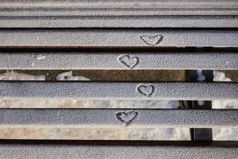 Shape of hearts on the snow Stock Photos