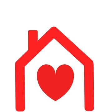 The shape of a house with a red heart in its center - illustration Stock Illustration
