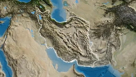 Shape of Iran. Outlined. Satellite. Stock Illustration
