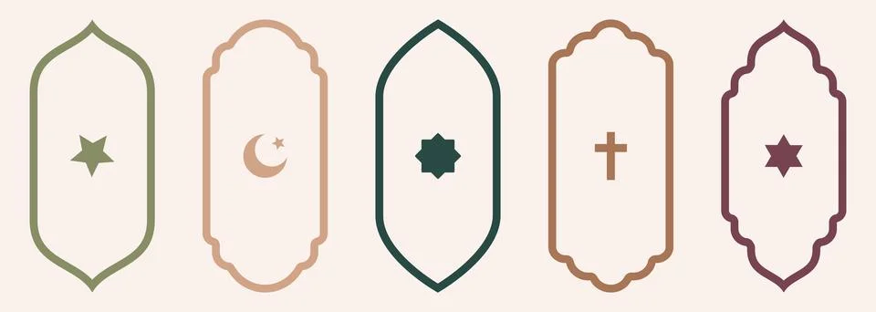 Shape Islamic door and window silhouette Arabic arch with symbols . Collection Stock Illustration