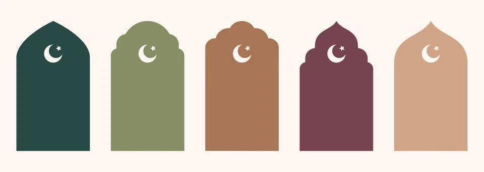Shape Islamic door and window silhouette Arabic arch with symbols . Collection Stock Illustration
