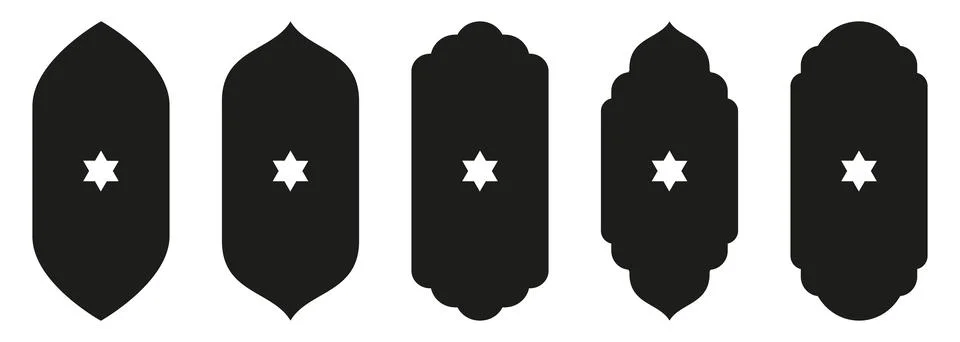Shape Islamic door and window silhouette Arabic arch with symbols . Collection Illustrazione stock