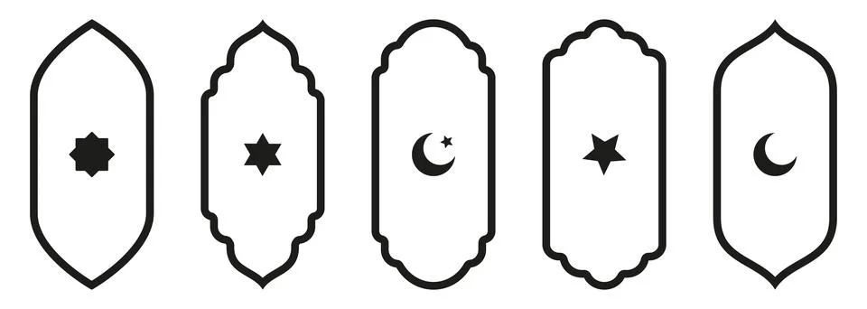 Shape Islamic door and window silhouette Arabic arch with symbols . Collection Stock Illustration