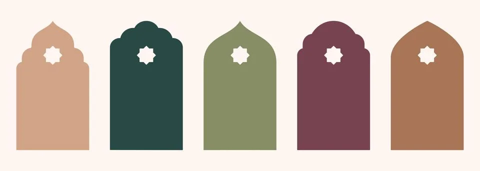 Shape Islamic door and window silhouette Arabic arch with symbols . Collection Stock Illustration