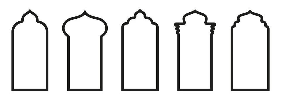 Shape Islamic door and window silhouette Arabic arch. Collection of patterns in Illustrazione stock