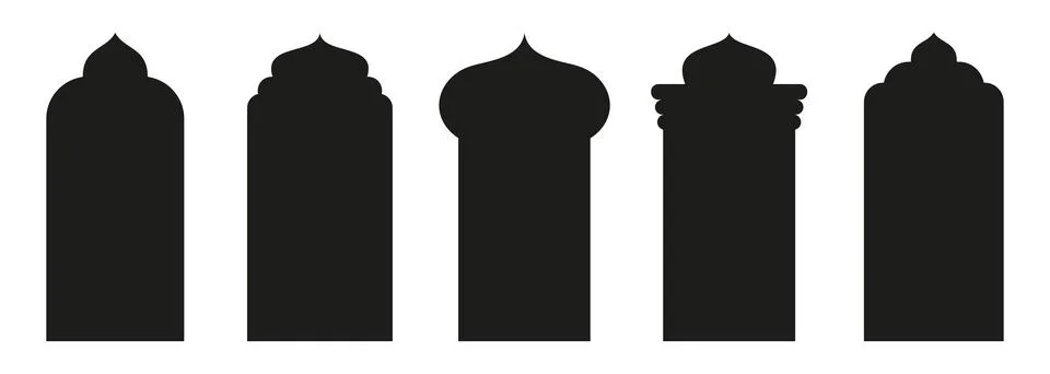 Shape Islamic door and window silhouette Arabic arch. Collection of patterns in Illustrazione stock