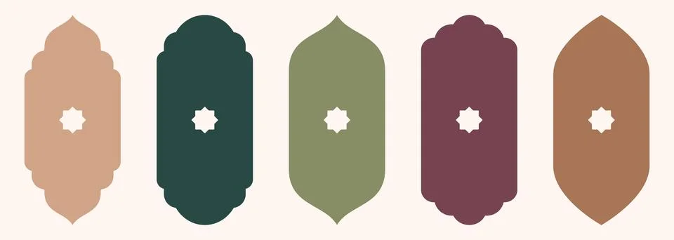 Shape Islamic door and window silhouette Arabic arch with symbols . Collection Stock Illustration
