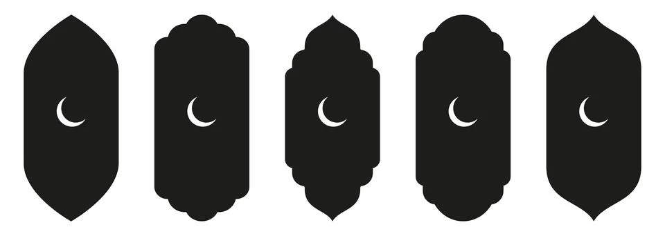 Shape Islamic door and window silhouette Arabic arch with symbols . Collection Stock Illustration