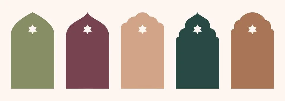 Shape Islamic door and window silhouette Arabic arch with symbols . Collection Stock Illustration