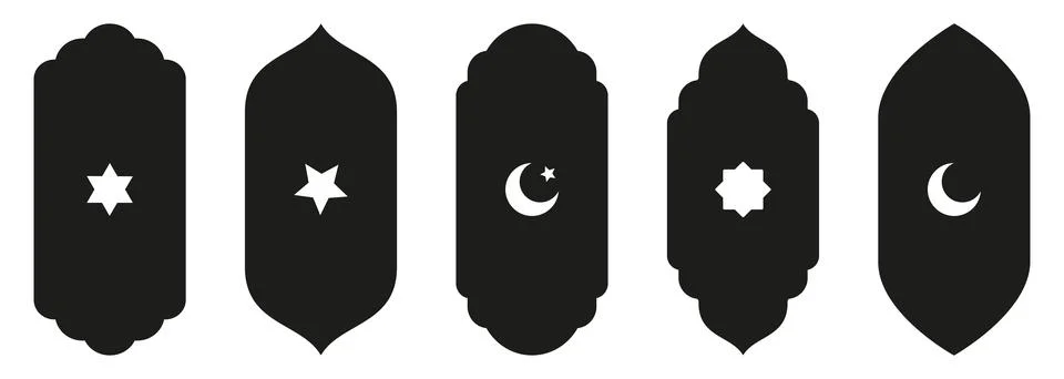 Shape Islamic door and window silhouette Arabic arch with symbols . Collection Stock Illustration