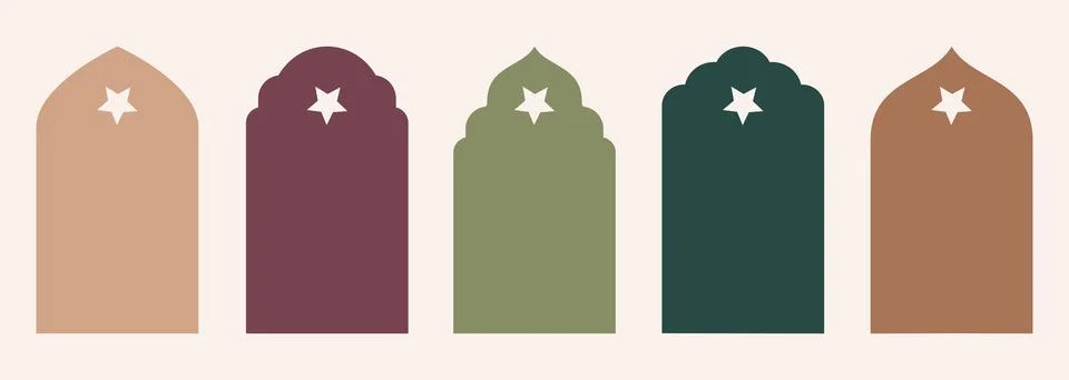 Shape Islamic door and window silhouette Arabic arch with symbols . Collection Stock Illustration