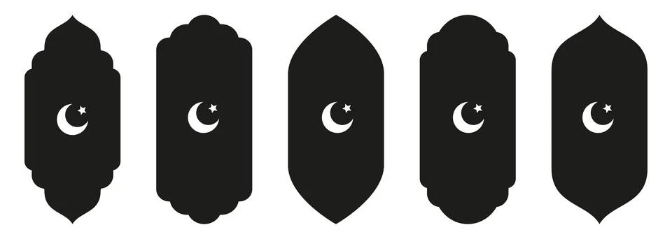 Shape Islamic door and window silhouette Arabic arch with symbols . Collection Illustrazione stock