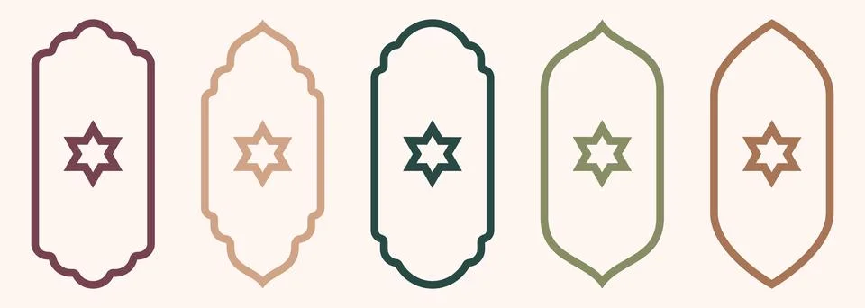 Shape Islamic door and window silhouette Arabic arch with symbols . Collection Stock Illustration