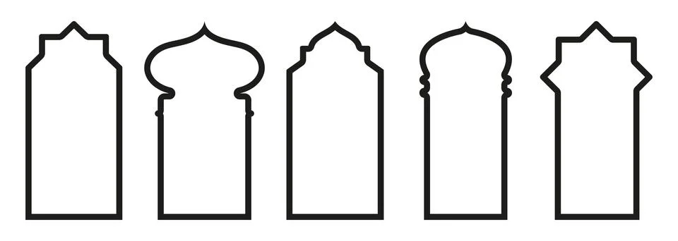 Shape Islamic door and window silhouette Arabic arch. Collection of patterns in Illustrazione stock