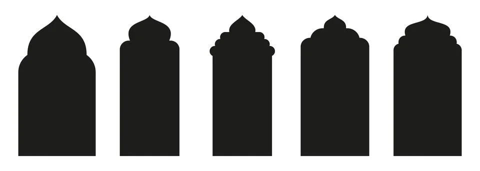 Shape Islamic door and window silhouette Arabic arch. Collection of patterns in Illustrazione stock