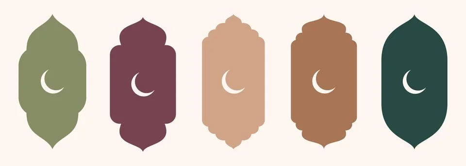 Shape Islamic door and window silhouette Arabic arch with crescent moon Stock Illustration
