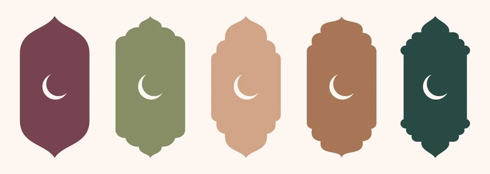 Shape Islamic door and window silhouette Arabic arch with crescent moon Stock Illustration