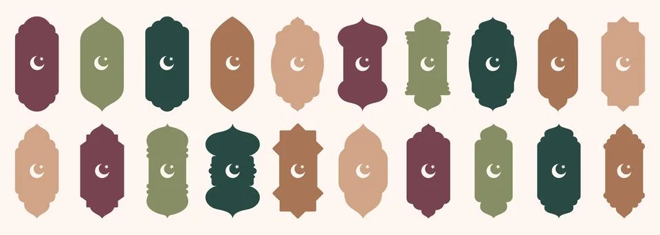Shape Islamic door and window silhouette Arabic arch with crescent moon Stock Illustration