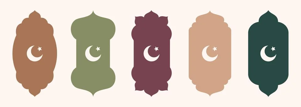 Shape Islamic door and window silhouette Arabic arch with crescent moon Stock Illustration