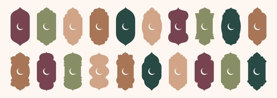 Shape Islamic door and window silhouette Arabic arch with crescent moon Stock Illustration