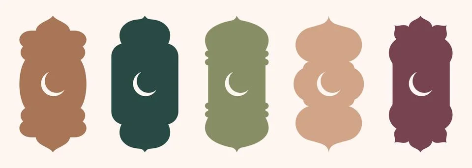 Shape Islamic door and window silhouette Arabic arch with crescent moon Stock Illustration