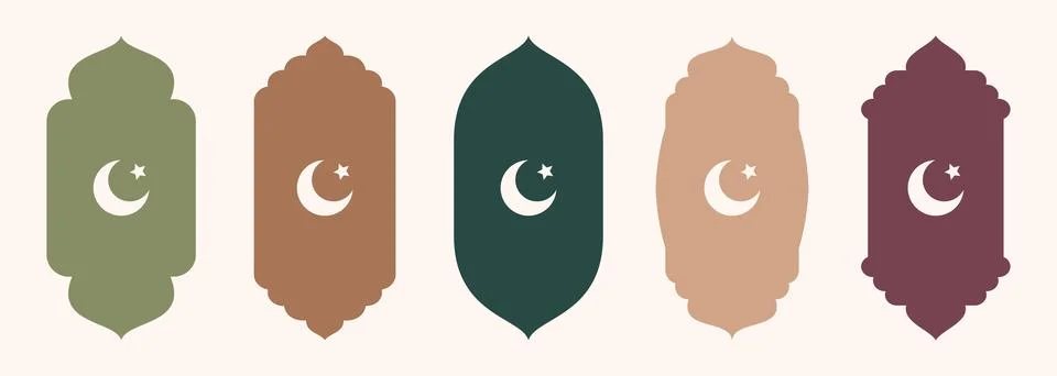 Shape Islamic door and window silhouette Arabic arch with crescent moon Ilustração Stock