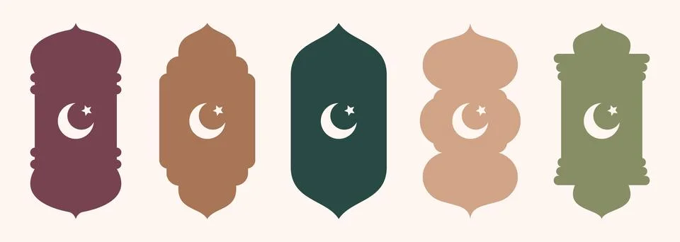 Shape Islamic door and window silhouette Arabic arch with crescent moon Stock Illustration