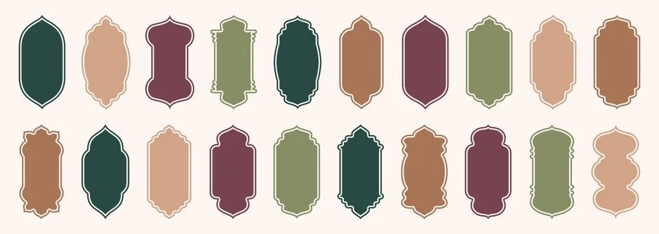 Shape Islamic door and window silhouette Arabic arch. Collection of patterns in Illustrazione stock