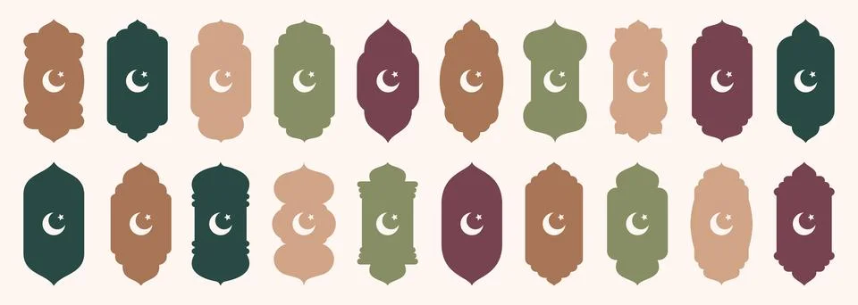 Shape Islamic door and window silhouette Arabic arch with crescent moon Ilustração Stock