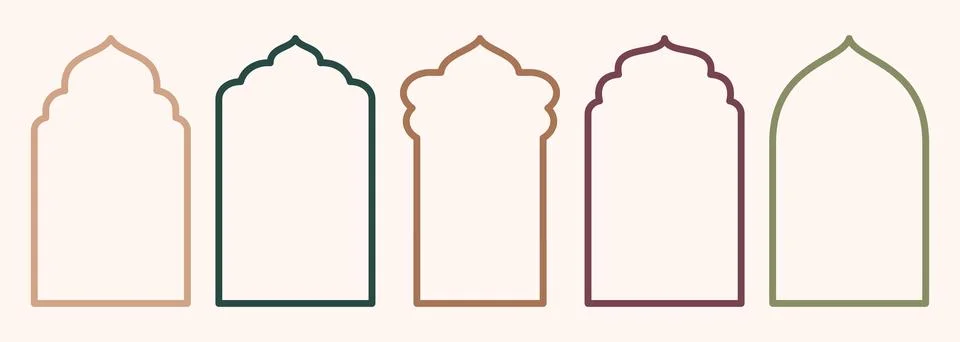 Shape Islamic door and window silhouette Arabic arch. Collection of patterns in Illustrazione stock