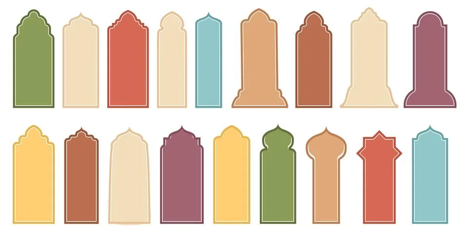 Shape islamic window or door set. Arabian muslim shape arch. Ramadan kareem.. Illustrazione stock