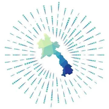 Shape of Laos, polygonal sunburst. Map of the country with colorful star ra.. Stock-Illustration