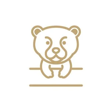 Shape line cute bear with board logo design, vector graphic symbol icon ill.. Stock Illustration