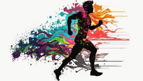 Shape of a man running Rainbow splash wave strong colors Stock Illustration